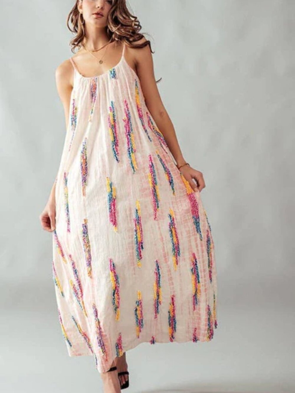 URBAN DAIZY Multicolor Tie-Dye Embroidered Cami Maxi Dress - Picture 11 of 16
